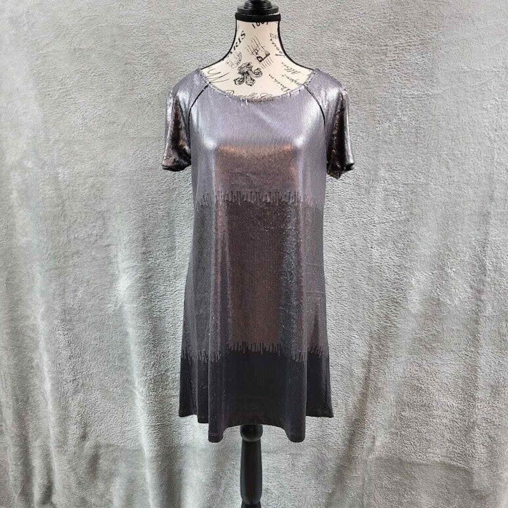 Free People Shift Dress Women XS Silver Sequin Metallic Scoop Drape Back
